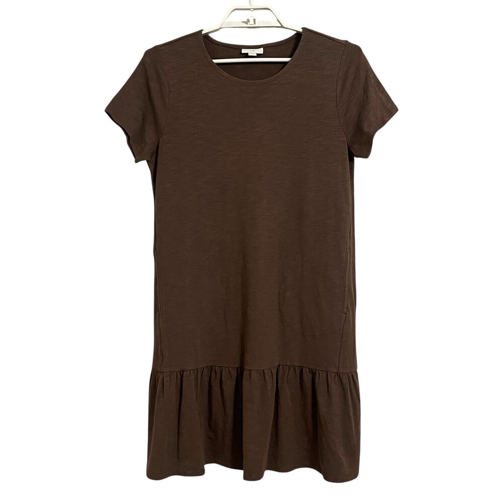 J. Jill Ruffle Hem Cotton Midi Dress Petite Brown